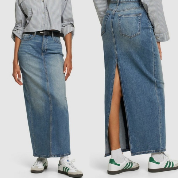 Reformation Jeans Darla Ultra High Rise Denim Maxi Skirt Fall Classic Womens 26 - Picture 1 of 6